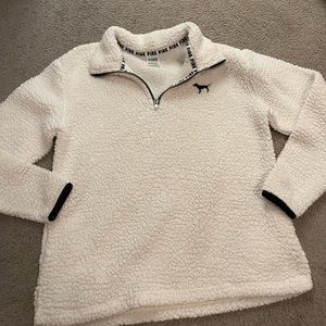 Pink white fluffy quarter zip